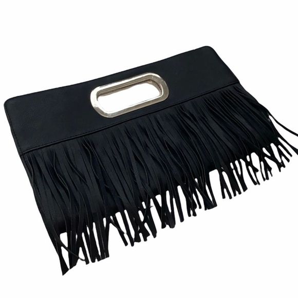 Cato Black Fringe clutch - Picture 1 of 7